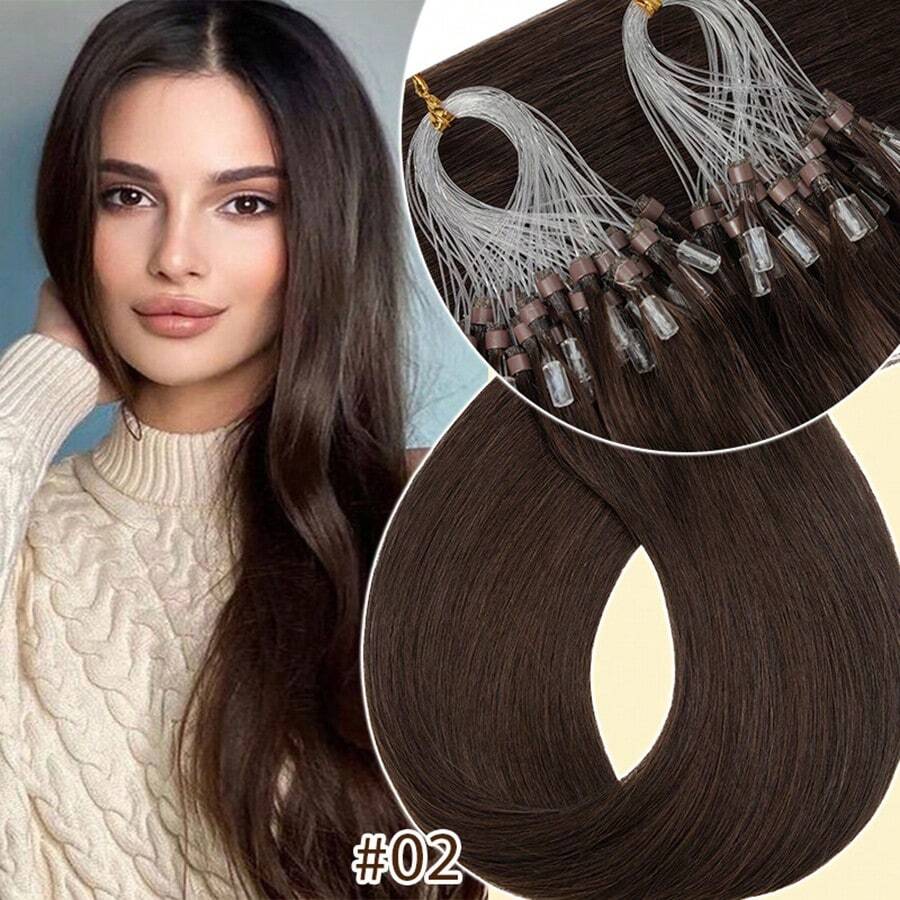 100Strands Micro Ring Loop Tip Remy Human Hair Extensions Straight Micro Beads Link Hair 0.5g/Strand #1 Jet Black #1B Natural Black #2 Dark Brown #4 Medium Brown #6 Light Brown - #2 Dark Brown - 查看 1