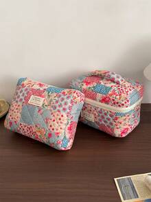 Vintage Elegant Patchwork Pattern Cosmetic Bag Set, Fashion Large Capacity Multi-Compartment Handbag, Multifunctional Travel Organizer Pouch, Storage Bag For Cosmetics, Makeup Tools, Etc., Holiday Gift,Pouch,Makeup Pouch,Travel Essential - Multicolor - View 3