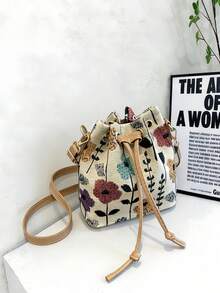 1个多色帆布单肩包、手提包、水桶包，女士款，升级加厚帆布托特包，休闲通勤单肩斜挎包，时尚简约，大容量可装日常必需品，适合各种场合 - 彩色 - 查看 2