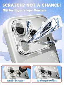 1pc Glitter Lens Protector Film, Suitable Compatible With Apple 17 Pro/17 Pro Max, Glitter Camera Lens High-Definition Protective Film, Rear Camera Lens Sticker - Silver - View 7