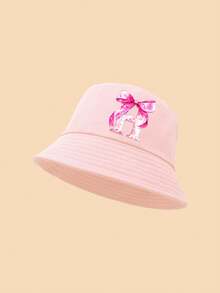 1顶蝴蝶结字母印花儿童渔夫帽，时尚百搭，适合女孩返校、日常佩戴、防晒、节日礼物 - 粉色 - 查看 29