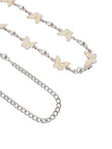 1 pieza Cadena de cintura de estilo dulce de niña con mariposa de doble capa, piezas de metal con mariposa, nácar, mariposa de rhinestone y cuentas, diseño ajustable, accesorio de estilo delicado de nicho, adecuado para cintura de chica dulce Y2K, cita, atuendo callejero - Cadena de cintura - Ver 9