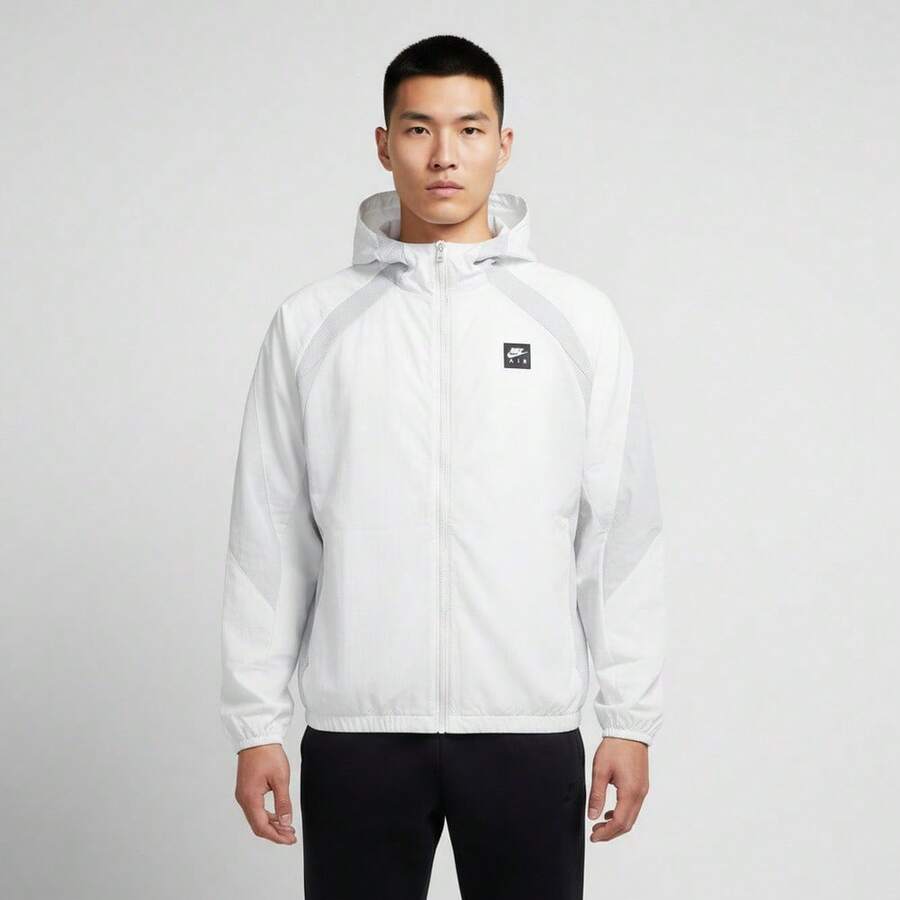 Men's AS M NIKE AIR WVN JKT Jacket, Woven Hooded Outerwear HJ0635-009 - Light Grey - View 1