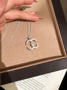 2026新款奢华复古925纯银心形双C项链，女士项链，百搭项链，适合日常佩戴，精美礼品 - 彩色 - 查看 5