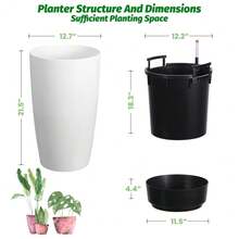 22" Tall Round Planter Set of 2, Self Watering Pots for Indoor Plants, Large Flower Pot Outdoor With Built-In Drainage and a Water Level Monitor, for Patio, Porch, Living Room, or Home Office, White - 2 piezas de 21,7 pulgadas - Ver 4