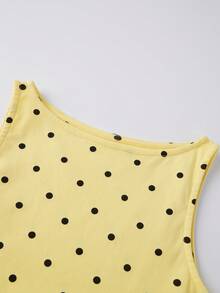 Women Tank Top, Sleeveless Tops Crew Neck Tie-Up Dots Print Slim Fit Summer Clubwear - Yellow - View 4