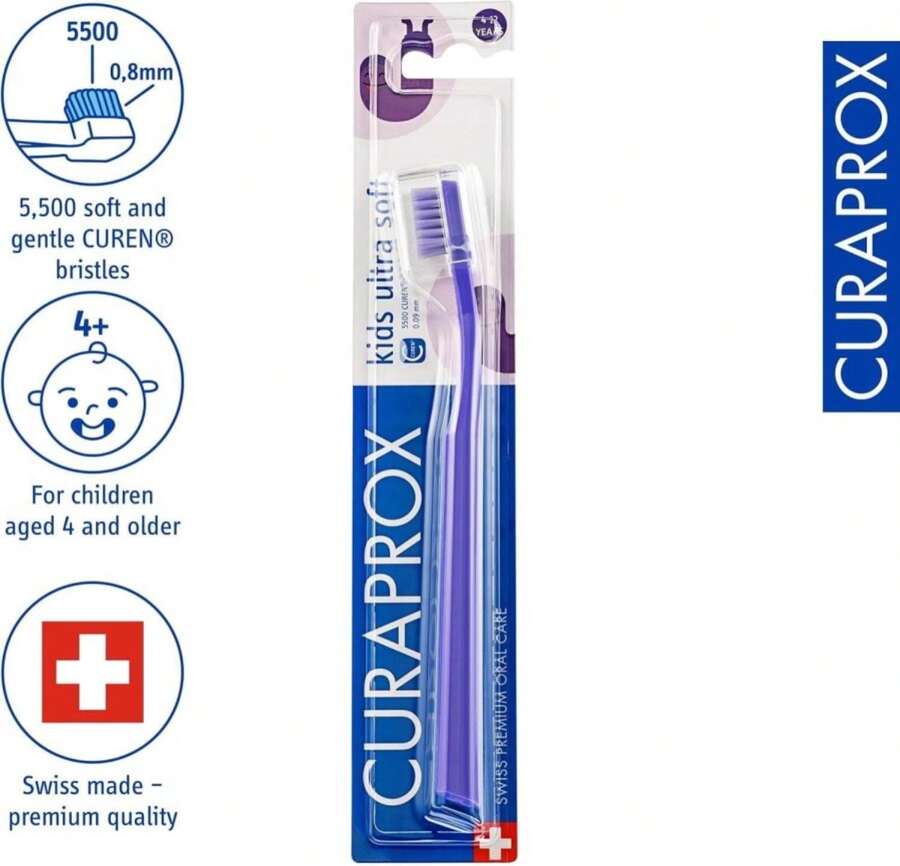 Curaprox CS Kids Toothbrushu2013 For Children Aged 4u201312 | Ultra-Soft Gentle Cleaning | 5,500 Curen Filaments | Single Pack | Purple - 白色 - 查看 1