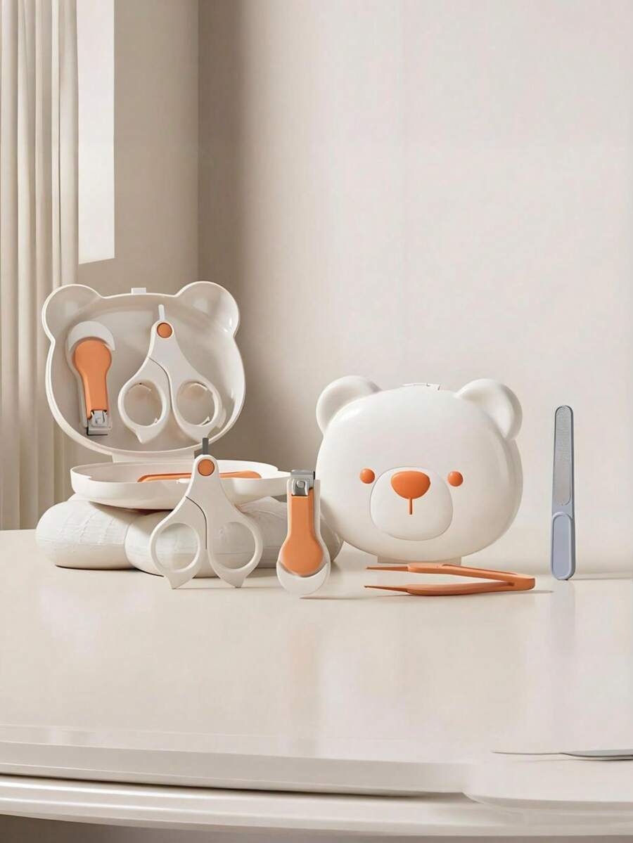 Bộ dụng cụ chăm sóc móng tay cho bé bằng chất liệu PP màu trắng, kéo cắt móng tay hoạt hình, dũa móng tay, dụng cụ chăm sóc móng cho trẻ sơ sinh - trắng - Xem 1