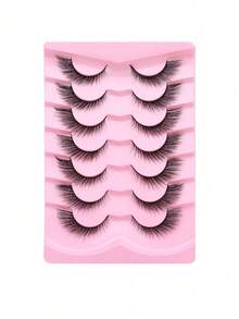 7 Pairs Of Cat Eye Imitation Mink Fur Eyelashes With Curled Wings, Natural And Realistic Lengthening, Thick False Eyelashes, Soft False Eyelashes - Black - View 6