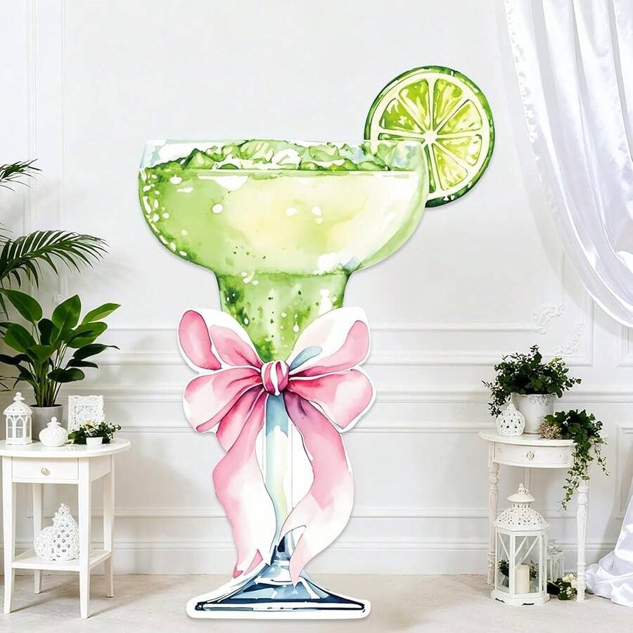 4ft Large Martini Bow Cardboard A Tini Bit Older Birthday Cutout Stand Gre1en Margarita Backdrop Decorations For Women Coquette Bachelorette Bridal Shower Party Decor - 綠粉 - 查看 1