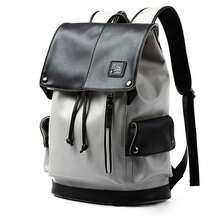 Leather Laptop Backpack For Men Vintage Backpack Fits 15.6\ Laptop Waterproof Drawstring Backpack For Travel Daily Business White - White - View 1