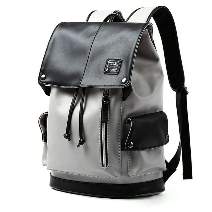 Leather Laptop Backpack For Men Vintage Backpack Fits 15.6\ Laptop Waterproof Drawstring Backpack For Travel Daily Business White - White - View 1