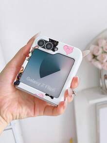 1pc Fashionable And Simple Skin Feel PC Material Cute Love Dog Element Folding Phone Case, Can Protect And Prevent Falling: SamsungGalaxy Zflip 3/Zflip 4/Zflip 5/Zflip 6/Zflip 7/ Razr 50 Ultra/ Razr 60 Ultra/ Razr 60/ Rolla Razr 50/Galaxy Z Flip7 FE - White - View 4