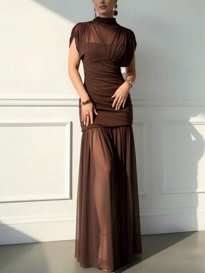 conciso Women's Mesh Sleeveless Long Dress Sexy Beach Spring Wedding Simplicity