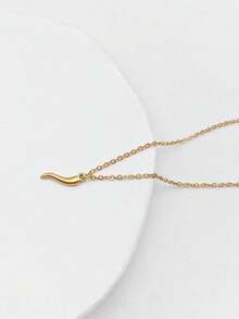 1pc 18K Gold Plated Stainless Steel Chili Pepper Pendant Necklace - Adjustable Side Chain, Elegant Minimalist Design, Suitable For Daily Wear And Gift - Yellow Gold - View 3
