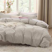 Duvet Cover King Size 3 Pieces Prewashed CottonLike Extra Soft Bedding Set, Includes 1 Duvet Cover 104x90 Inches With Zipper Closure Amp 2 Pillow Shams, Linen, Comforter Not Included - 02LinenNoComforterKi - View 5