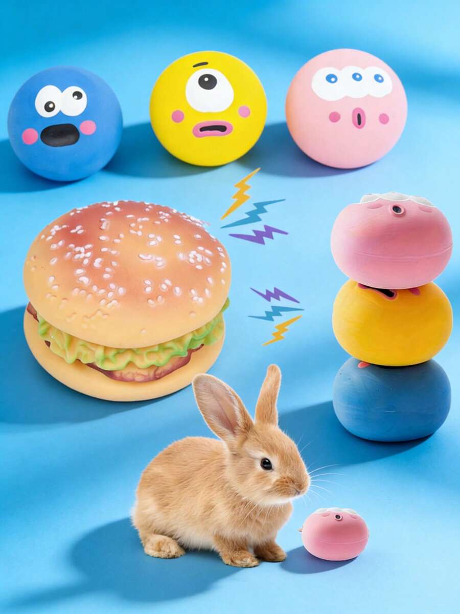 Funny Expression Stress Ball + Realistic Hamburger Squeeze Toy | Talking Pet Decompression Gadget - Multicolor - View 1
