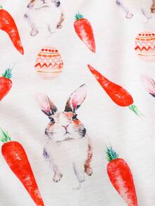 Baby Cute Rabbit & Carrot Print Romper Set - Casual Outdoor Outfit - Multicolor - View 7