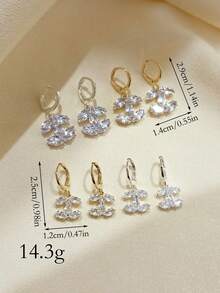 LADYCOCO 4 Pairs Elegant Minimalist Luxury High-End Copper Inlaid Cubic Zirconia Pendant Earrings, Suitable For Women's Daily Wear, Earring Set - Multicolor Y - View 3