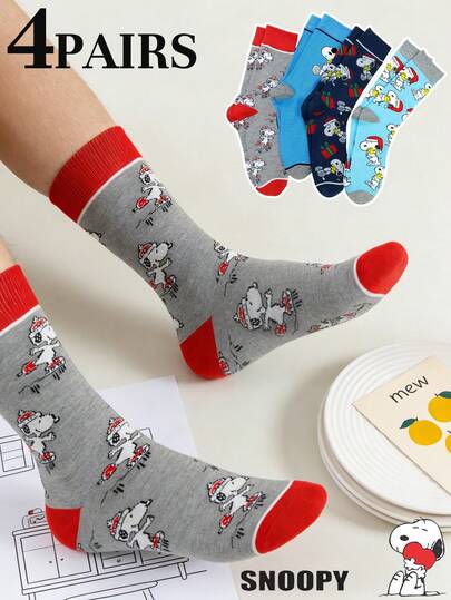  1Pair Snoopy Socks Anime Fun Men's Tall Socks, Hip-Hop Humorous Cartoon Character Roleplay Skateboard Socks, Socks, Comfortable Soft Sports Socks, Four Seasons Socks, Creative Cartoon Pattern Fashionable Versatile Soft And Comfortable Socks