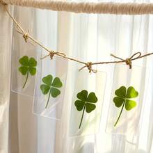 1张/3张/9张幸运四叶草书签 - 透明治愈系贺卡，含真四叶草茎，新年礼物，生日礼物，派对礼品 - 彩色 - 查看 1