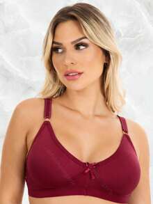 Supportive Bra, Reinforced, Wireless, No Padding, Comfortable For Everyday Wear - Regular Bra - 酒紅色 - 查看 2