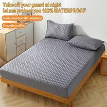 AVXLRQ Waterproof Mattress Protector, Non-Slip, Thickened, Solid Color, Quilted Mattress Cover With Deep Pocket (Soft And Comfortable), Machine Washable, Can Also Be Used Alone As A Mattress Cover, Suitable For Bedrooms, Guest Rooms And Hotel Mattress Protection, Exquisite And Thoughtful Gift. - 灰色 - 查看 3