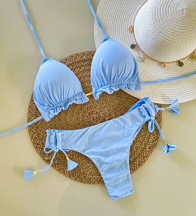 Bíquini Cortininha com Calcinha fio Duplo Verde Folha