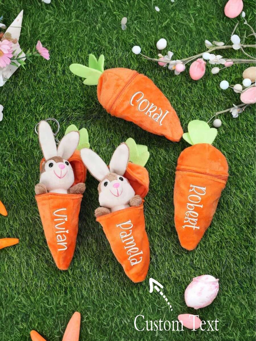 Personalized Carrot Rabbit: Double-Sided Carrot Keychain, Customized Toy Keychain, Easter Double-Sided Rabbit Keychain - Multicolor - View 1
