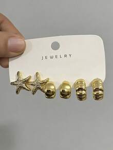 6/18pcs Fashion Earring Set, Bowknot & Starfish Series Earrings Suitable For Daily And Festival Wear, Women Earring Set - Gold - View 2