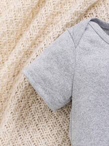 'My First Easter' Boys & Girls Baby Monogram Print Soft Short-Sleeved Triangle Jumpsuit - Grey - View 3