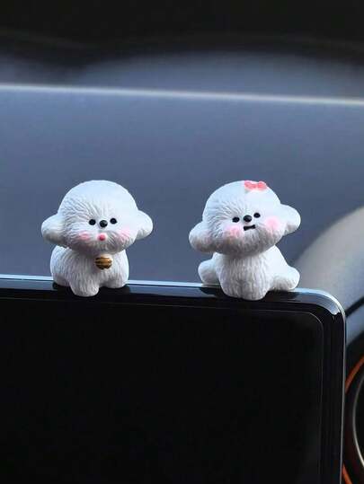 6pcs Cute Plush Puppy Miniature Landscape Decor, Creative Car Interior Desktop Ornament, Mini Accessory For DIY Decoration