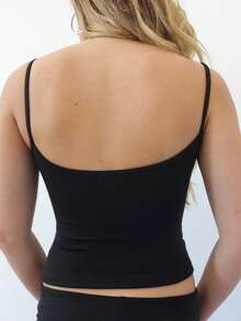 Women's Tie Front Camisole Top Spaghetti Strap Slim Fit Backless Y2K Casual Top - 黑色 - 查看 4
