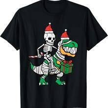 Camiseta navideña de esqueleto en Trex Santa Claus, dinosaurio, para niños y bebés - Negro 4 - Ver 1