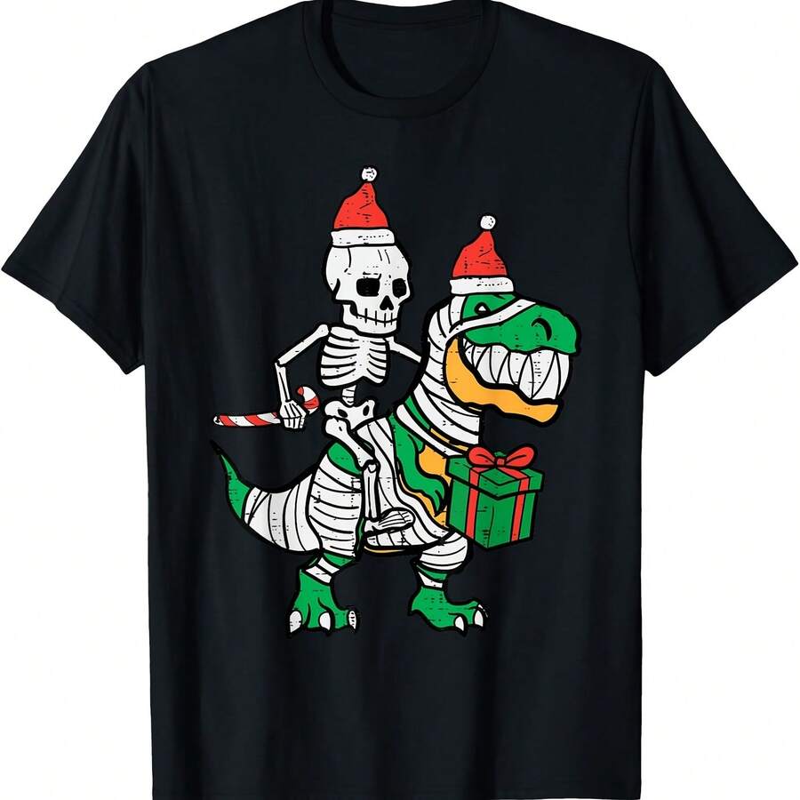 Camiseta navideña de esqueleto en Trex Santa Claus, dinosaurio, para niños y bebés - Negro 4 - Ver 1