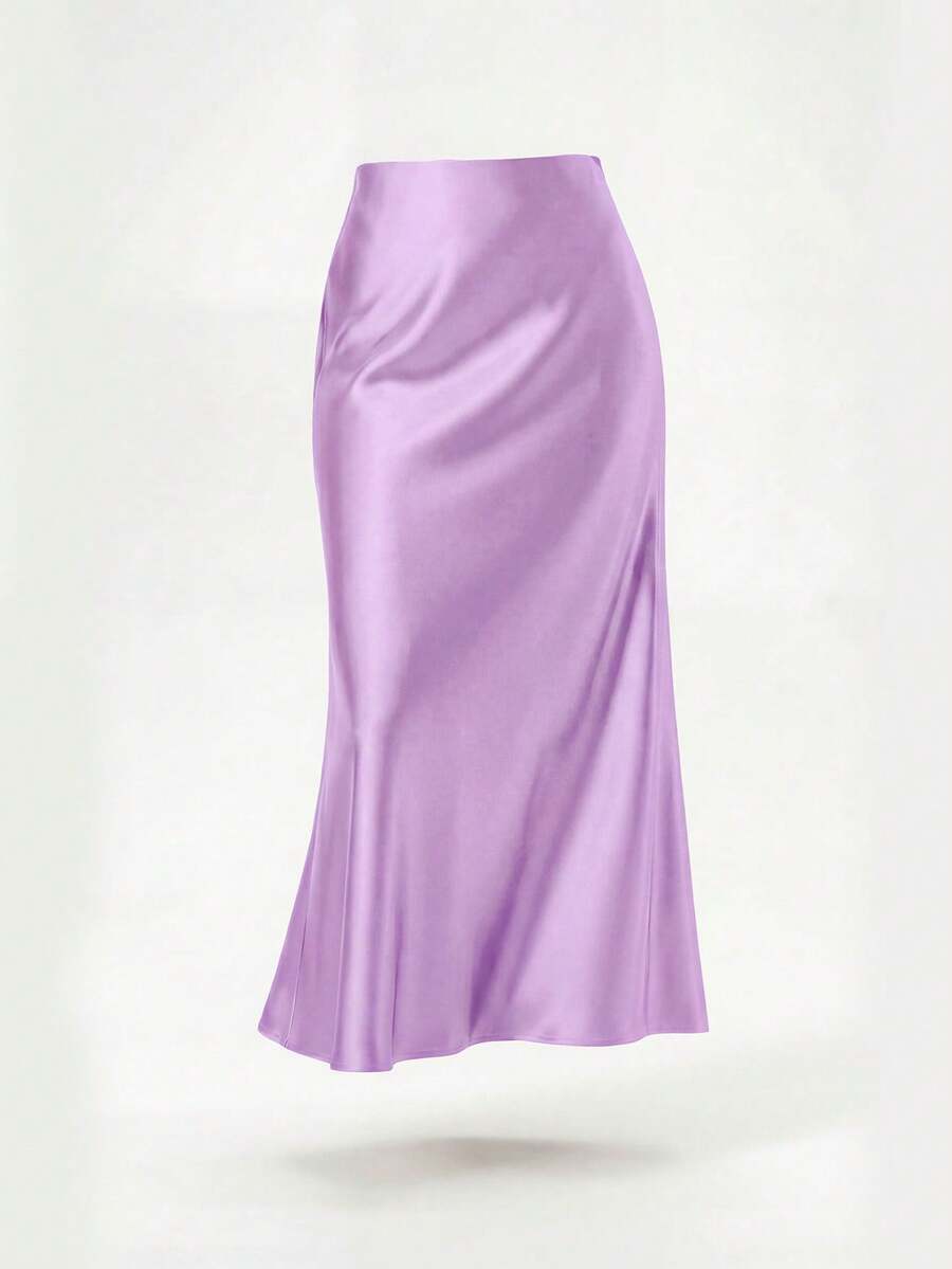 YROOE Fashion Dames Casual Elegante Stretch Satijnen Rok - Mauve paars - Bekijken 1