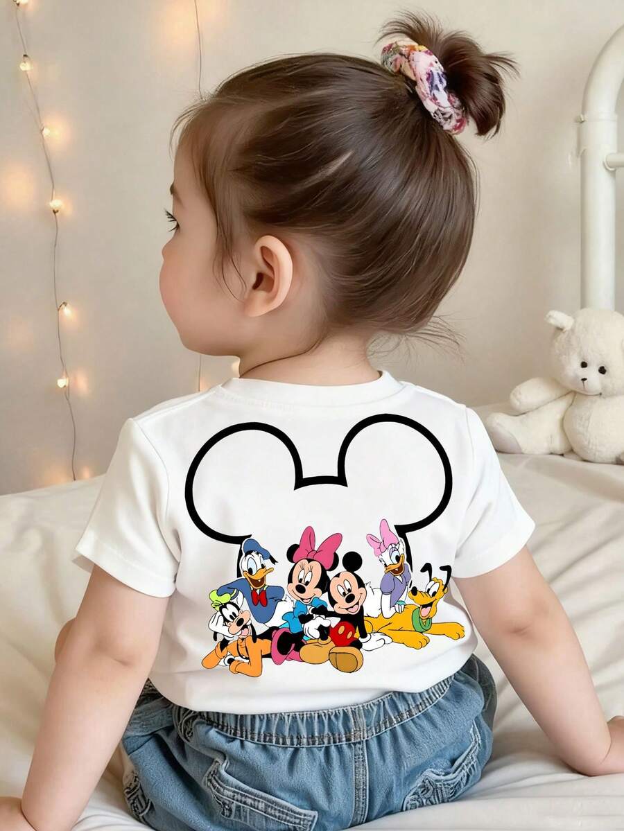 Disney Co-Branded Baby Tee White Base Cute Friend Park Gathering - 白色 - 查看 1