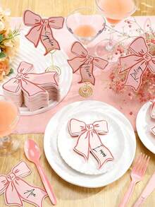 10/20/30pcs Elegant Pink Bow Shaped Place Cards - Blank Name Cards For Wedding Birthday Party Decor, Decorative Bow Design, Wedding Table Decoration, 1pc - Multicolor - View 4
