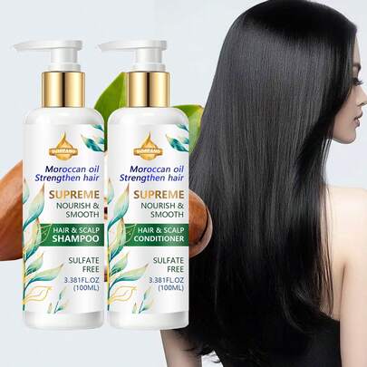 Juego de cuidado del cabello marroquí SUMIFANG, enriquecido con aceite de argán marroquí, manteca de karité y aceite de coco, nutritivo y suavizante. Proporciona una espuma de limpieza profunda rica, hidratante y suavizante, adecuado para el cabello seco, encrespado, con puntas abiertas y dañado.