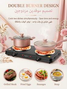 SOKANY 2000W Double Burner Electric Stove & Portable Electromagnetic Hob. High Power Hot Plate With 5-Speed Temperature Settings. Features Stainless Steel Surface, Heating Indicator, Internal Temp Control & Overheat Protection. Suitable For All Cooking Appliances. Ideal For Homes, Apartments, Caravans, Camping & Laboratories. - 查看 5