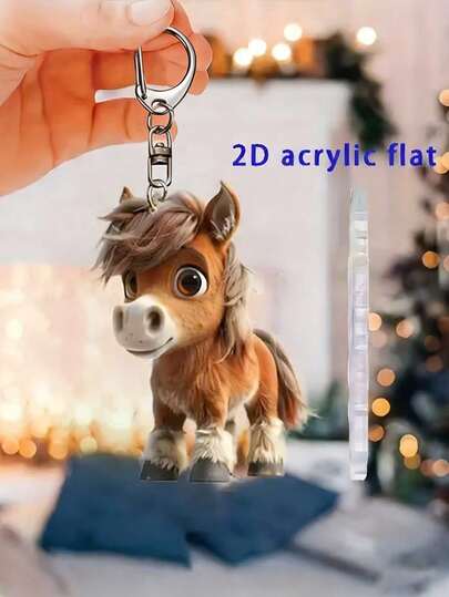 2d Flat, 2d Flat Acrylic Cartoon Pony Holiday Ornaments, Suitable For Christmas Tree Ornaments, Home Decoration, Car Rearview Mirror, Keychain And Backpack Hanging Decoration, A Perfect Gift For Family, Friends And Colleagues