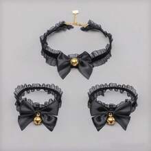 Lace Bow Cat Collar With Bell Pendant - White - View 2