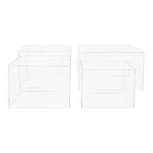 4 Pcs Clear Acrylic Cake Stand Set, 8/9/10/12in Rectangle Tabletop Display Riser, Stackable Multi-Functional Dessert Collectible Cosmetic Stand, Smooth Edge Reusable For Wedding Party Bakery Home - Transparent - View 7