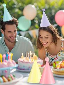 12个/6个彩色派对帽，生日派对圆锥形帽，可爱蛋糕圆锥形生日纸帽，萌趣皇冠，成人混合派对帽，新娘单身派对装饰帽，带金色装饰的彩色帽子，生日派对帽，派对用品 - 冰淇淋圆锥形，多种颜色可选（粉色、紫色、蓝色），适合生日派对（附组装参考视频） - 彩色 - 查看 6