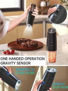 2pcs/Set Electric Salt And Pepper Grinder Set, Battery Operated, Adjustable Coarseness, Easy To Refill, Upgraded Large Capacity With LED Light, Kitchen Seasoning Mill - Power Sensor Style - View 6