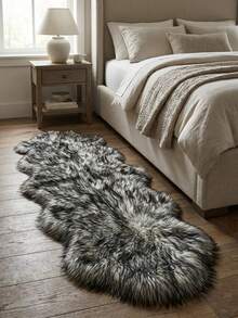 1 pieza Alfombra de piel de imitación suave en blanco y negro - Alfombra de área esponjosa marrón - Cubierta de silla/sofá de felpa lavable a máquina - Adecuada para dormitorio, sala de estar, especialmente adecuada para uso doméstico en invierno, base de ante, muy adecuada para la decoración del hogar de las damas en invierno, alfombra de dormitorio, alfombra de tocador, cálida, alfombra de sala de estar - Blanco y Negro - Ver 4