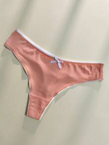 3件套女士性感蝴蝶结条纹低腰丁字裤 - 彩色 - 查看 7