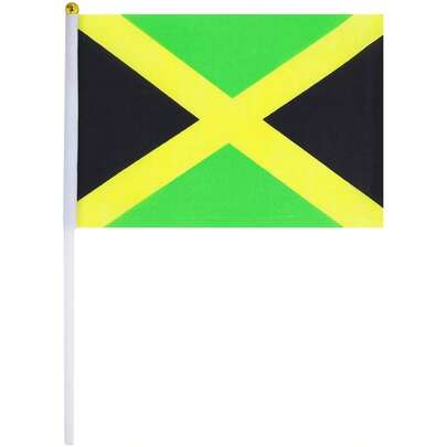 Banderas Jamaica Alta Calidad, MXJMH-000, 1Pza, Jamaica, 14x21cm, Tela Poliéster, Asta Plástico.