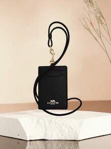 Coach Vertical Genuine Leather ID Card Holder With Transparent ID Window, 2 Credit Card Slots And Detachable Neck Strap - Black - View 6