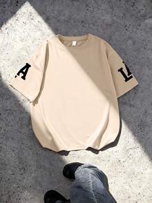 Teenager Boys' Minimalist Letter Print Round Neck Short Sleeve T-Shirt + Khaki Casual Pants Summer New Set - Multicolor - View 4